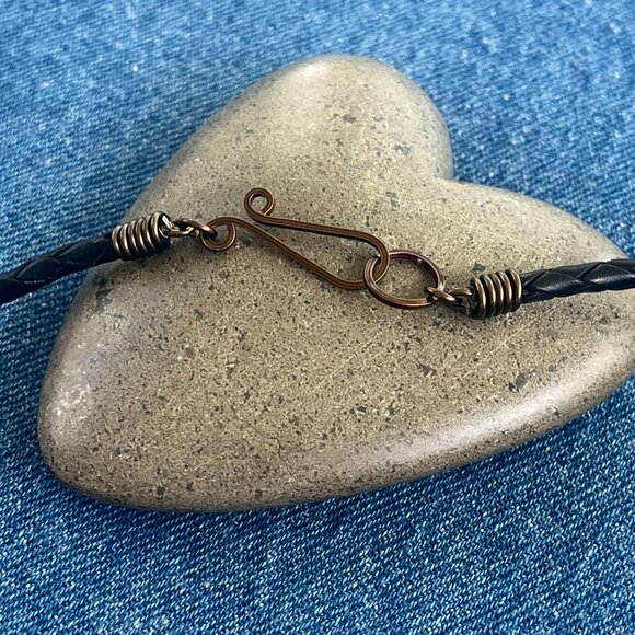 Braided Leather Necklace, Vintage White Agate, Men's Women's Layering Necklace - Picture 6 of 8